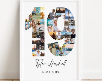 19th Birthday Photo Collage Template | Canva Editable | Printable Gift for 19th Birthday | Instant Download