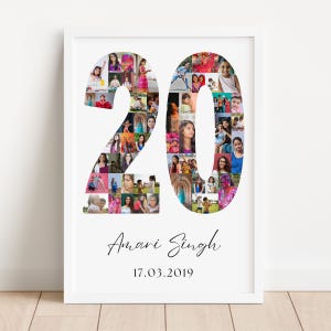 20th Birthday Photo Collage Template | Canva Editable | Printable Gift for 20th Birthday | Instant Download