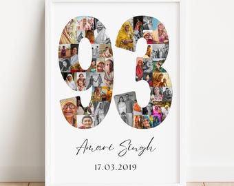 93rd Birthday Photo Collage Template | Canva Editable | Printable Gift for 93rd Birthday | Instant Download