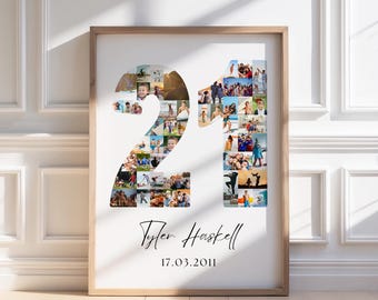 Plantilla de collage de fotos para 21 cumpleaños / Canva editable / Regalo imprimible para 21 cumpleaños / Descarga instantánea