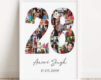 28th Birthday Photo Collage Template | Canva Editable | Printable Gift for 28th Birthday | Instant Download
