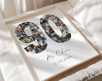 90th Birthday Photo Collage Template | Canva Editable | Printable Gift for 90th Birthday | Instant Download