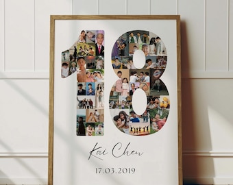 18th Birthday Photo Collage Template | Canva Editable | Printable Gift for 18th Birthday | Instant Download