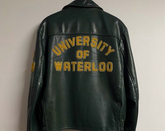 Veste en cuir universitaire Letterman vintage des années 80, Université de Waterloo