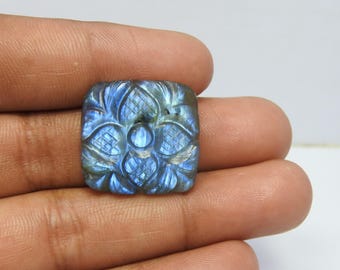 Handmade Labradorite Mughal Carving: Blue Flash Gemstone Cabochon