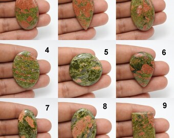 14 Pcs Unakite Cabochons, Mixed Shape, Natural Jasper Gemstones, Jewelry Making Supply