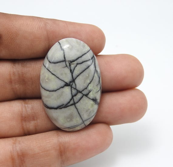 43 Carat Natural Picasso Jasper Cabochon: Oval Gemstone (24x36x6 mm