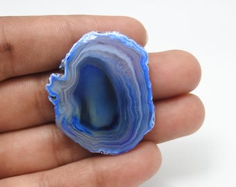 52 Carat Blue Dyed Calcy Agate Slice, Designer Gemstone