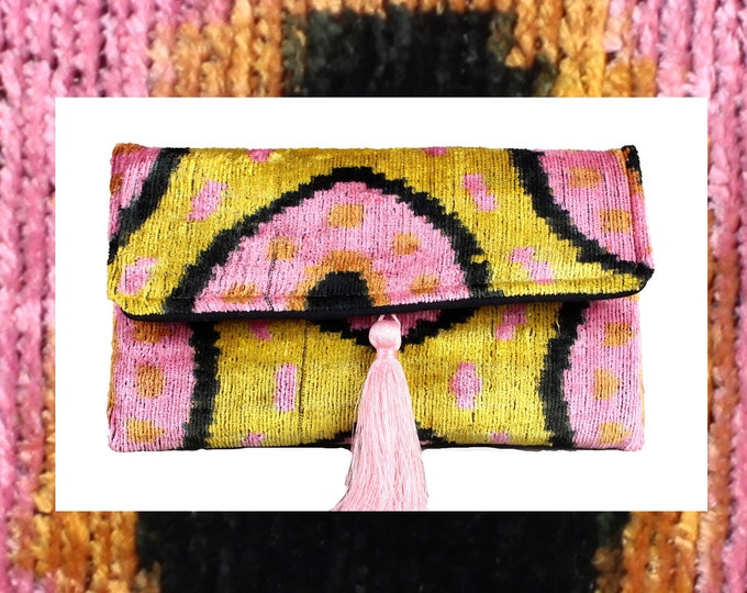 Pink and Yellow Ikat,ikat Velvet Purse,clutch Bag Evening,designer Bags ...