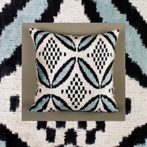 Teal ikat pillow,Blue white pillow cover,Velvet ikat pillow,Velvet throw pillow,Blue Black ikat pillow,Custom throw pillow