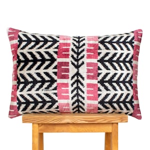 Pink Ikat Pillow Cover: Handmade Silk Velvet, Geometric Design