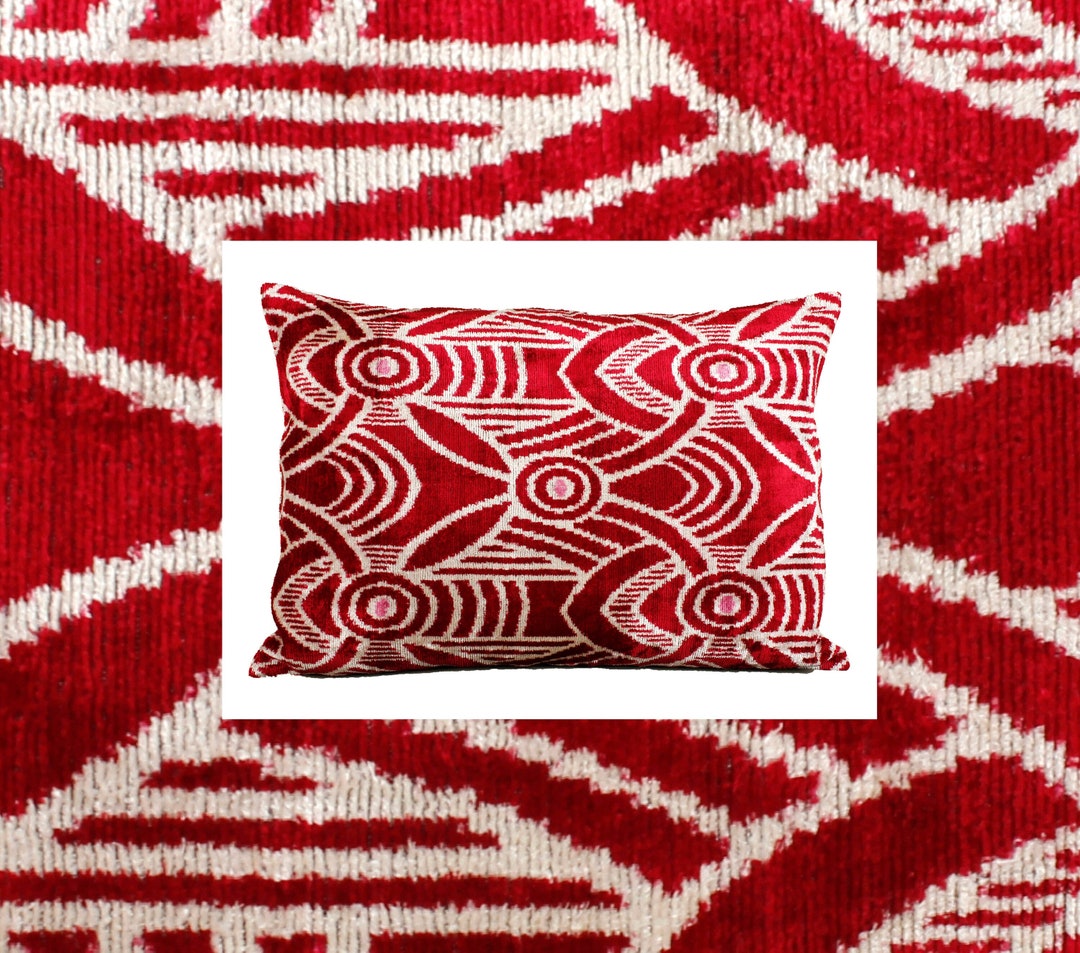 Red Ikat Pillow Coverred Velvet Pillowred Lumbar Pillow Etsy