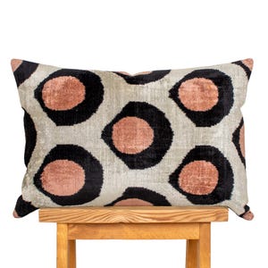 Handwoven Silk Velvet Ikat Pillow: Cream & Rose Gold