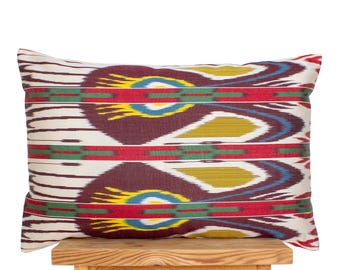 Burgundy Silk Ikat Pillow Cover | Tribal Eye Motif Cushion