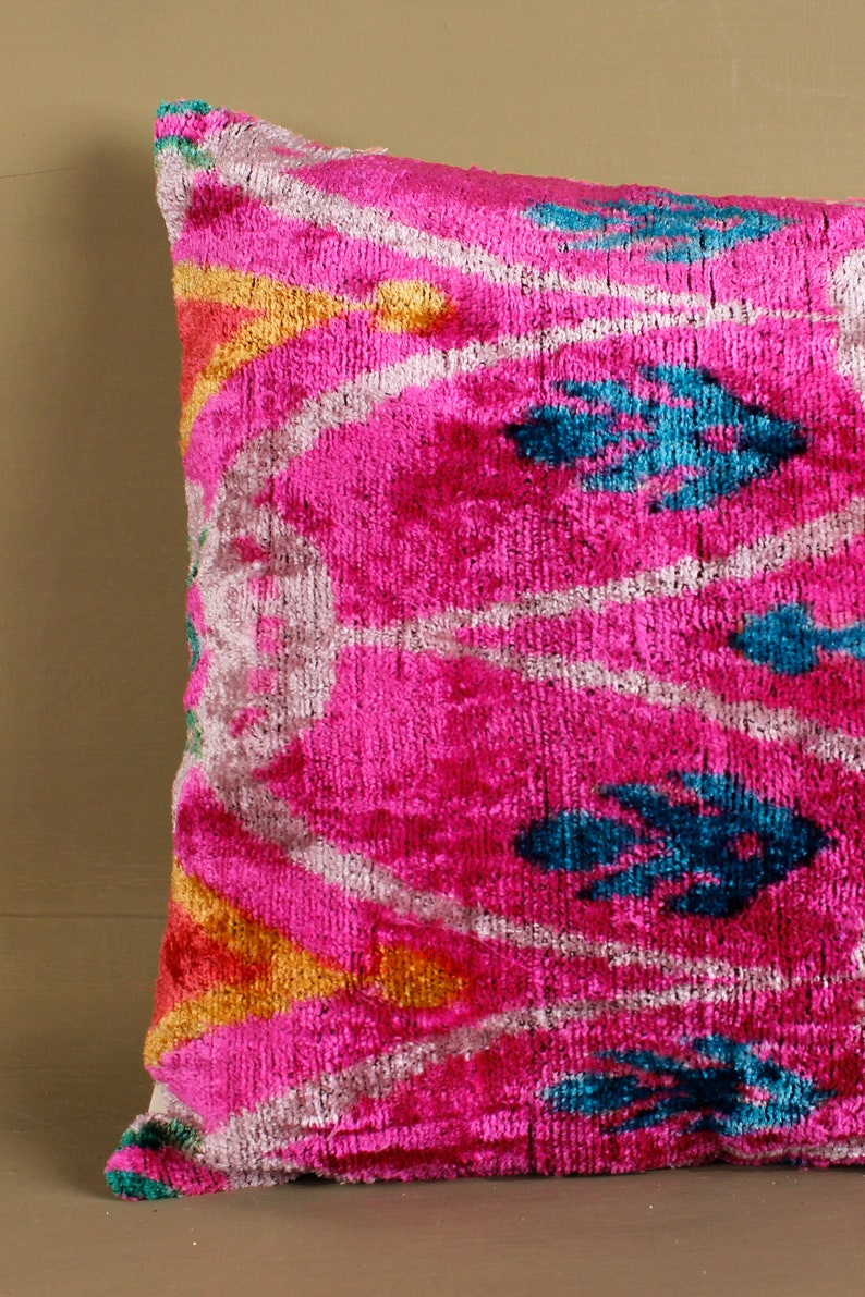 Hot Pink Throw Pillowpink Ikat Pillowshot Pink Velvet Etsy