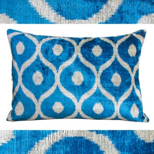 Blue velvet cushion,Teal throw pillow,Velvet ikat pillows,Decorative pillow,Blue velvet pillows,Modern pillows