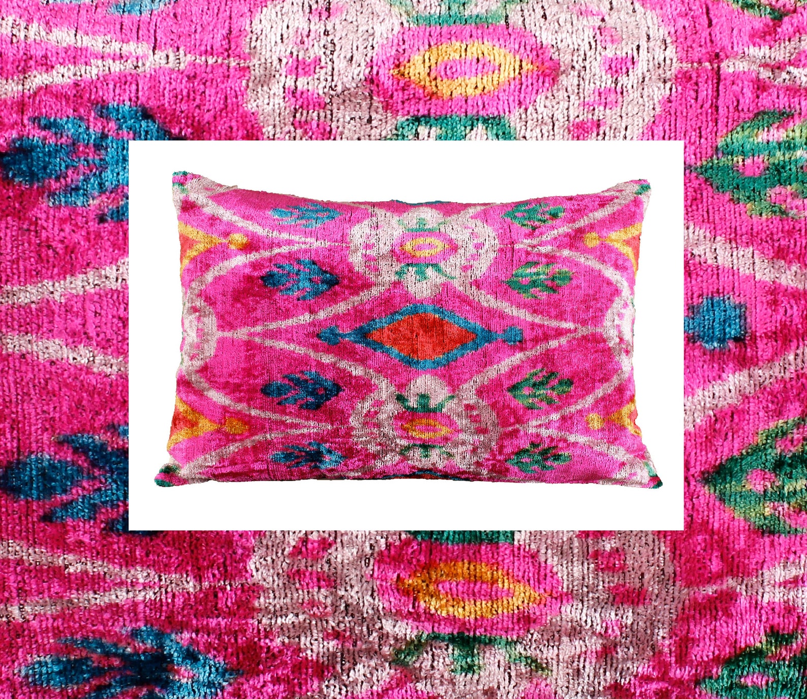 Hot Pink Throw Pillowpink Ikat Pillowshot Pink Velvet Etsy