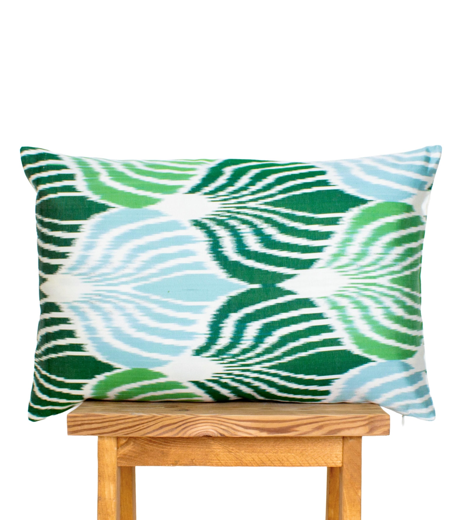 Handwoven Silk Velvet Ikat Pillow Cover: Green & Blue Floral - 20x20 inches, Dark Green