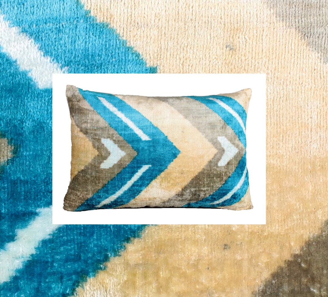 Teal Ikat Pillowcream and Teal Velvet Pillowteal Throw Etsy