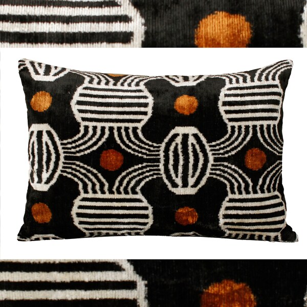 Velvet cushion cover 16x16,ikat silk velvet pillow,Black Brown Throw pillow,Lumbar Sofa pillow,Black pillow 24x24,Trendy pillow velvet