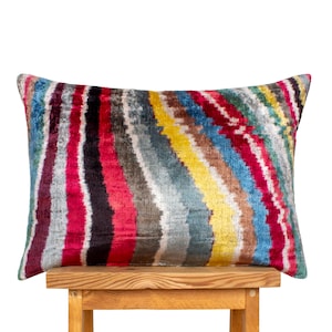 Ikat Pillow Cover | Velvet Ikat Pillow | Rainbow Pillow | Colorful Pillow Cover | Multicolor Pillow Cover |