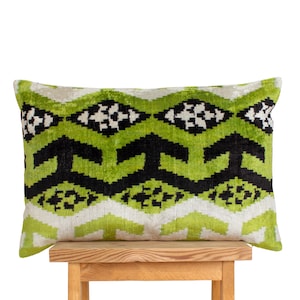 Green Decorative pillow,Green cushion,Green ikat cushion cover,olive green pillow,Velvet ikat pillow,Silk velvet ikat pillow