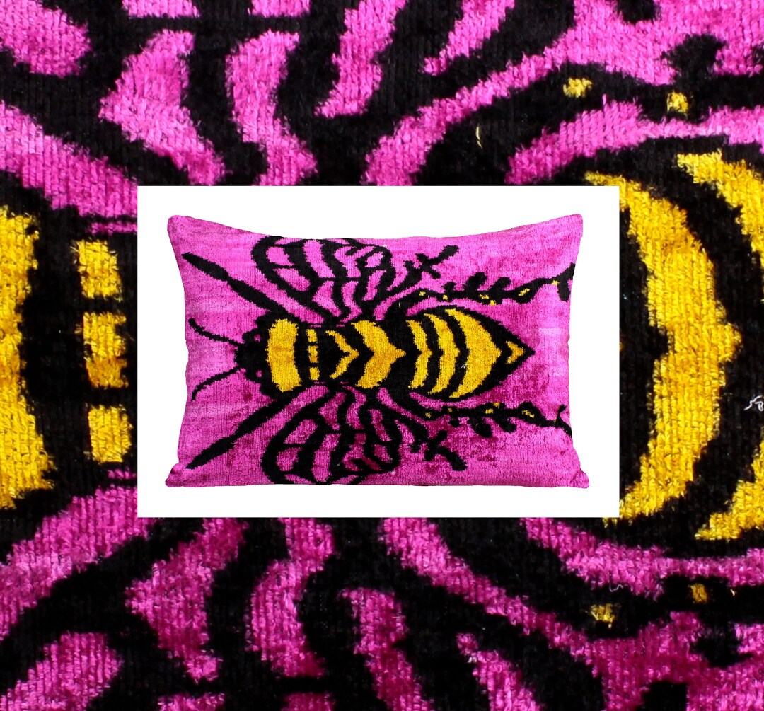 Velvet Ikat Pillow,hot Pink Pillow,pink Lumbar Pillow,pink Velvet