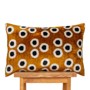 Brown Ikat Velvet Lumbar Pillow Cover: Handmade Silk Polka Dot Cushion