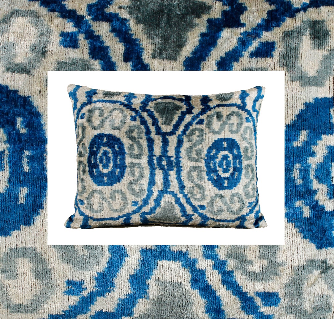 Blue and White Velvet Pillowikat Pillow Velvet Bluevelvet Etsy