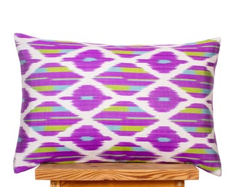 Purple Silk Ikat Pillow Cover | Colorful Decorative Cushion