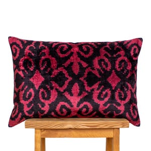 Burgundy Velvet Pillow | Wine Ikat Pillow | Throw Pillow Covers 22x22 |  Black and Burgundy Pillow | Couch Pillow Gift