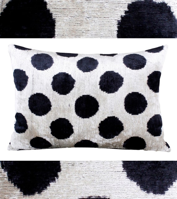 Ikat Pillow Covers Velvet Ikat Pillow Black and White polka Dot Velvet Pillow throw Pillow Cover 24x24 black White Pillow Etsy UK
