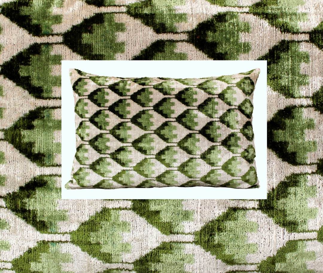 Forest Green Pillow,green Velvet Ikat Pillow,green Throw Pillow,green Lumbar Pillow,green Pillow