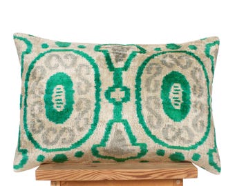 Emerald Green Medallion Ikat Pillow Cover | Green Velvet Decorative Cushion