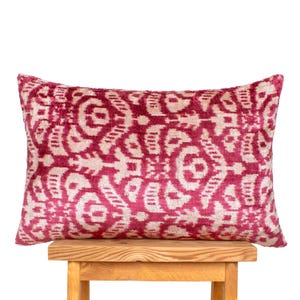 Handmade Silk Velvet Ikat Pillow Cover: Pink Turkish Textile