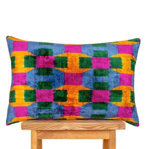 Ikat Pillow Pink Blue | Ikat Pillow Colorful | Multicolor Pillow | Colorful Pillow | Colorful Velvet Pillow | Lumbar Velvet Colorful