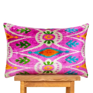 Ikat Pillow Hot Pink | Colorful Throw Pillow | Ikat Pillow Handmade | Ikat Pillow Pink | Pillow Cover 24x16