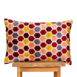 Multi Ikat Pillows | Velvet Colorful Ikat Pillow | Pink Tones Pillow Cover | Home Decor Pillow | Luxury Throw Pillow Cover
