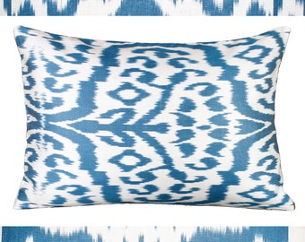 ikat pillow blue,silk ikat pillow cover,Blue abstract pillow,ikat blue and white pillow,Blue pillow cover 16x16,Customized pillow
