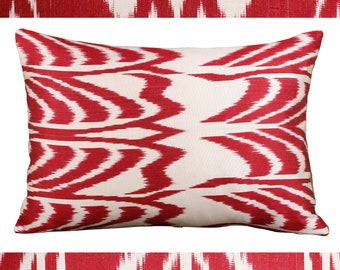 Red silk ikat pillow cover,Red Boho pillow cover 18x18 ,Abstract pattern pillow,Silk Sofa pillow cover,Customized ikat