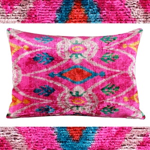 Hot pink throw pillow,Pink ikat pillows,Hot pink velvet pillow,Velvet ikat pillow pink,Pink pillow cover,Pink decorative pillow