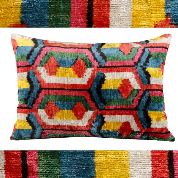Velvet ikat pillow colorful,Pink and blue pillow,Velvet Throw pillow,Colorful ikat cushion cover,Colorful Pillow cover 22x22