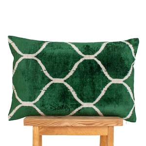Dark green ikat pillow,Green velvet ikat pillow,Forest velvet pillow,Turkish ikat pillow,Green decorative pillow