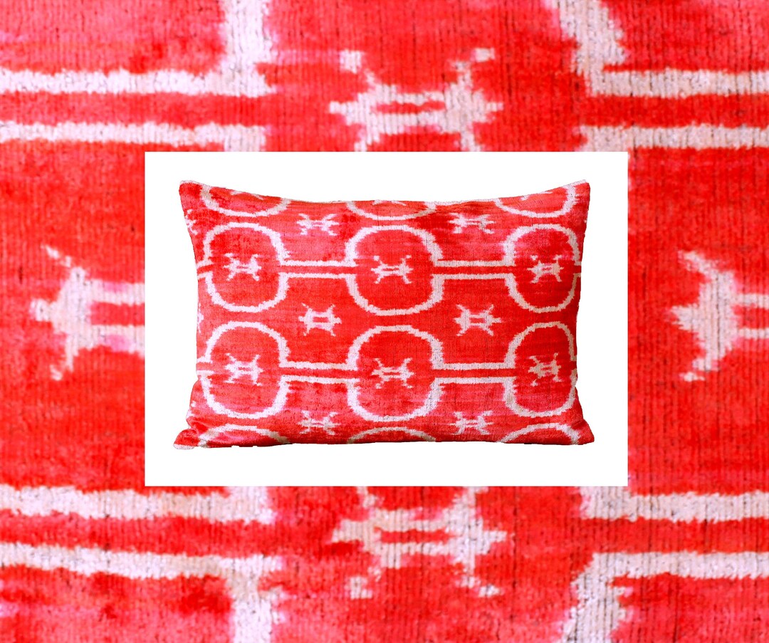 Red Ikat Pillow Coverred Velvet Shamslumbar Ikat Pillow Etsy