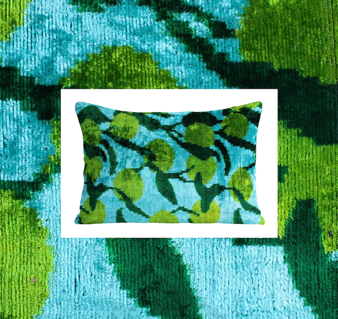 Blue and Green Velvet Pillow,ikat Velvet Pillow Cover,green Blue Ikat