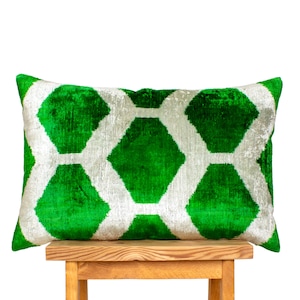 Velvet Ikat Pillow Cover | Green Ikat Pillow Cover | Green Ikat Cushion | Green Velvet Pillow | Green Decor Pillow | Green Cushion Cover |