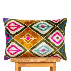 Handwoven Velvet Ikat Pillow Cover: Green Mustard Southwestern
