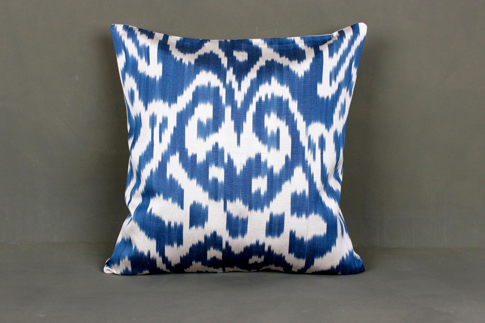 Blue Patterned Pillow Coversilk Ikat Pillow Cover Blueblue Etsy