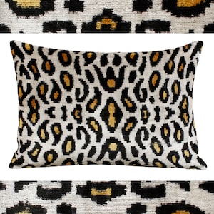 Ikat velvet leopard,Leopard throw pillow,Leopard velvet pillow,Ikat pillow 18x18,leopard lumbar pillow