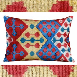 Handwoven Velvet Ikat Pillow Cover: Colorful Sofa Throw Pillow